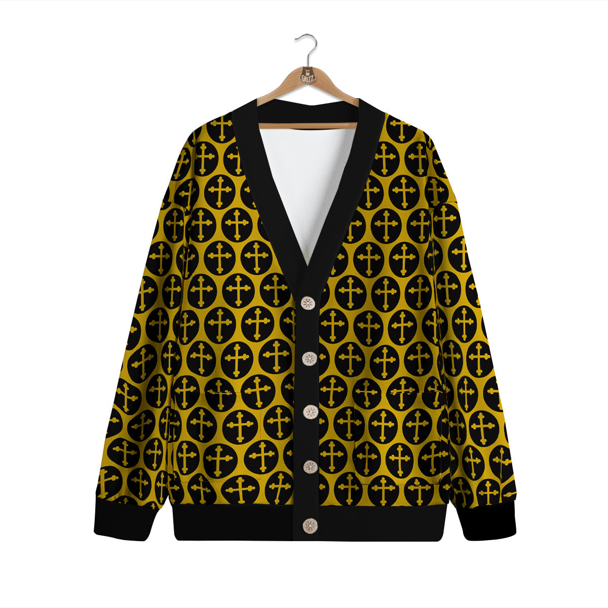 Orthodox Gold And Black Print Pattern Cardigan-grizzshop
