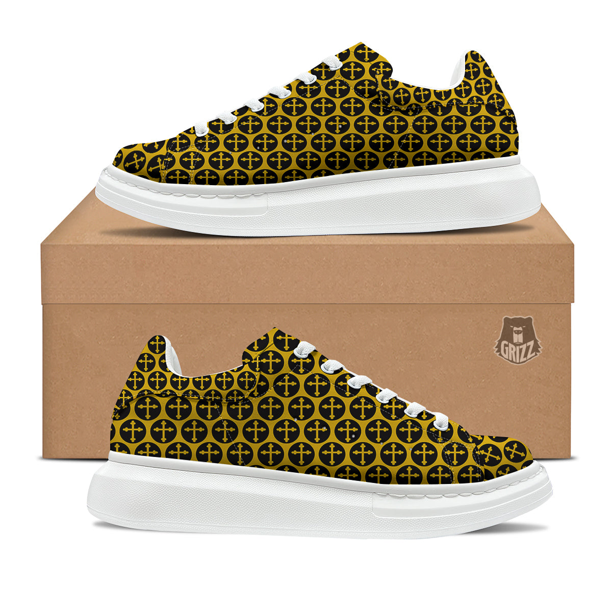 Orthodox Gold And Black Print Pattern Platform Shoes-grizzshop