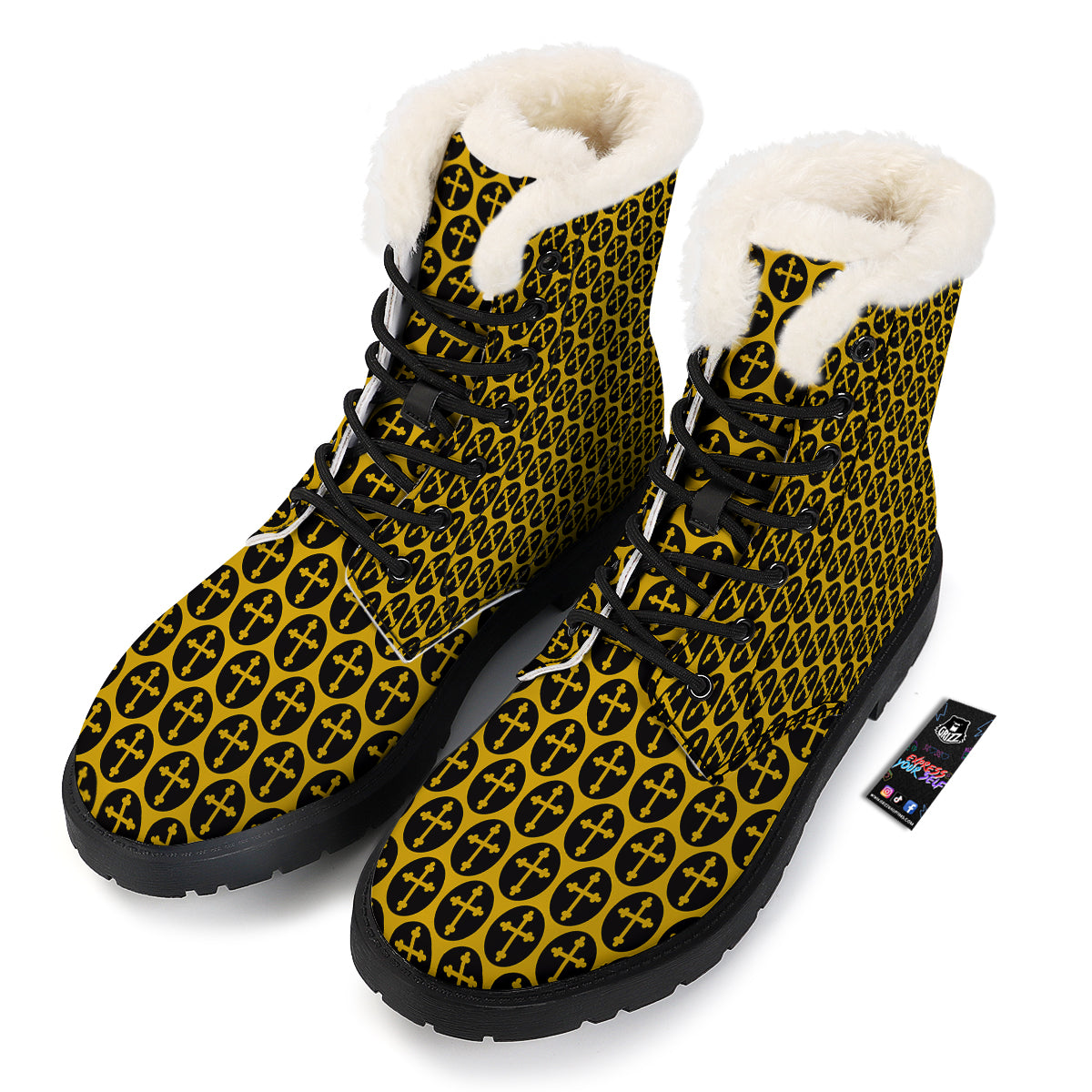 Orthodox Gold And Black Print Pattern Winter Boots-grizzshop