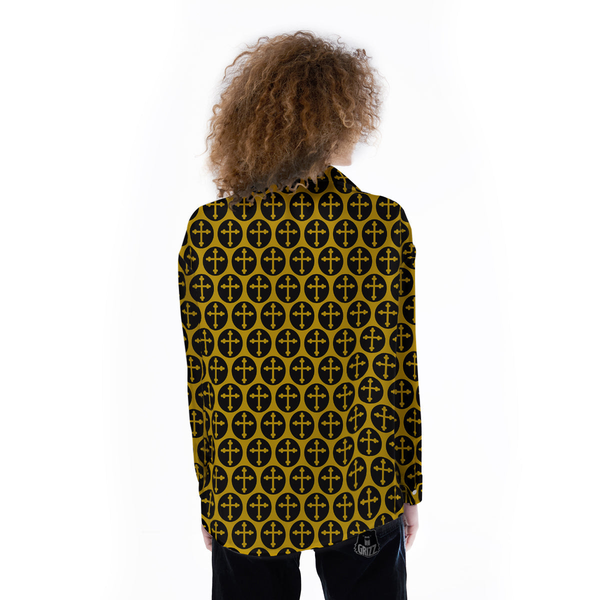Orthodox Gold And Black Print Pattern Women's Long Sleeve Shirts-grizzshop