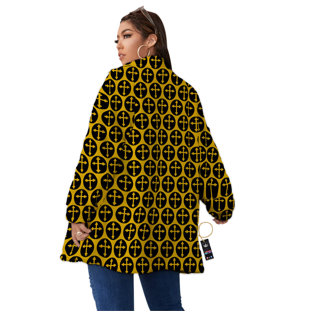 Orthodox Gold And Black Print Pattern Women's Sherpa Jacket-grizzshop
