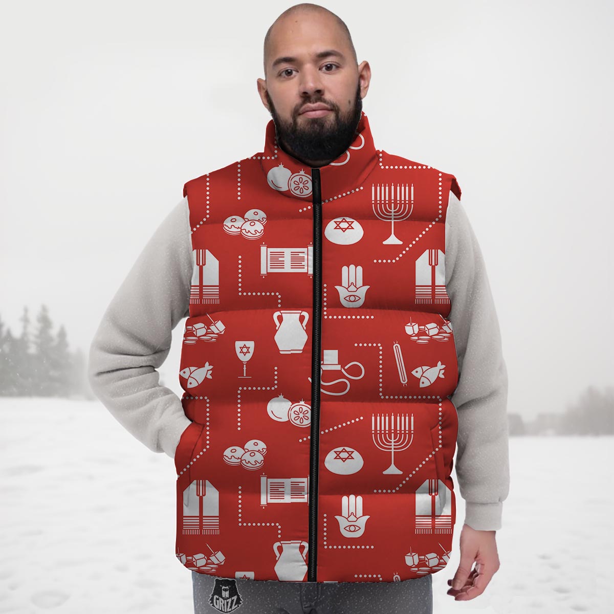 Orthodox Print Pattern Down Vest-grizzshop