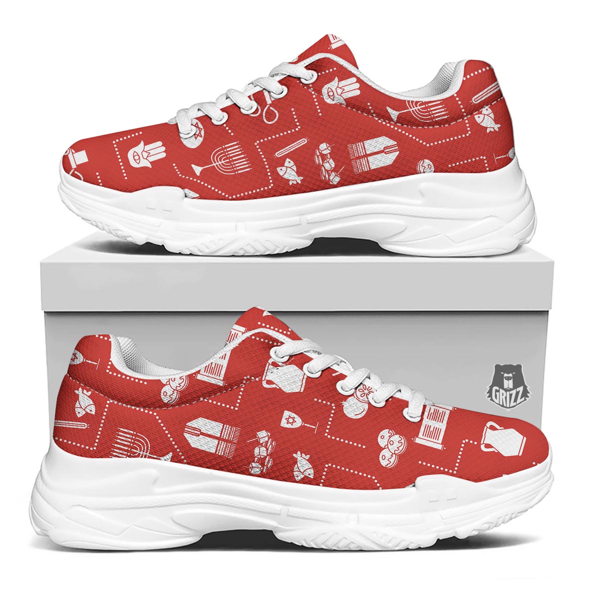 Orthodox Print Pattern White Chunky Shoes-grizzshop