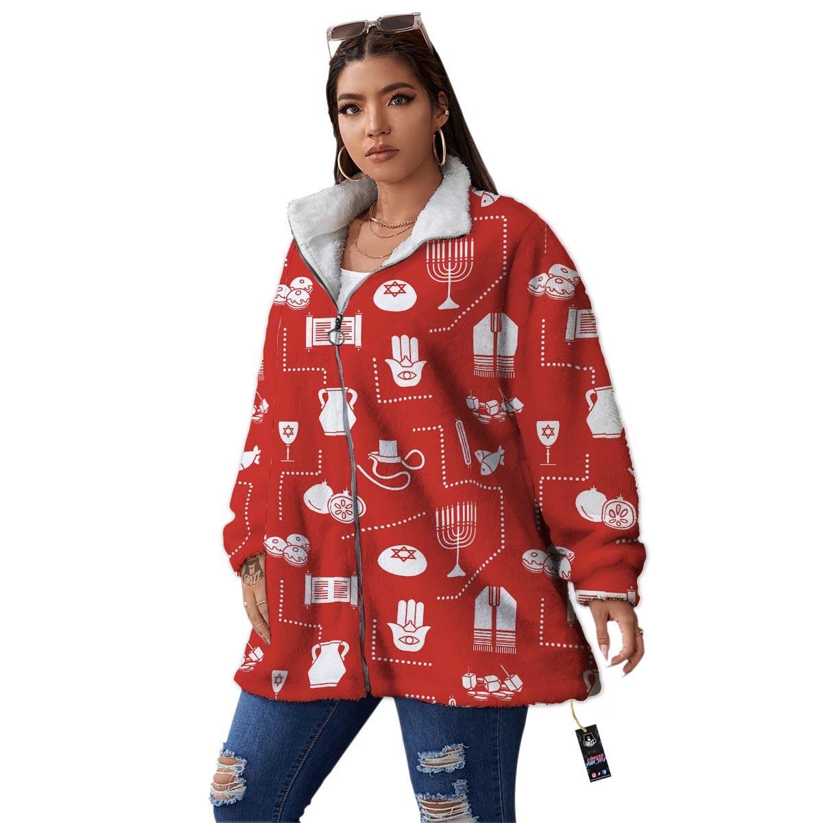 Orthodox Print Pattern Women's Sherpa Jacket-grizzshop