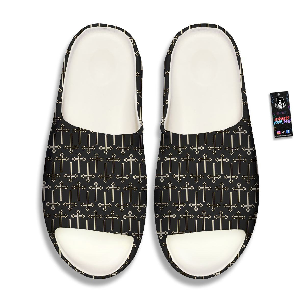 Orthodox Beige And Black Print Pattern Sandals-grizzshop