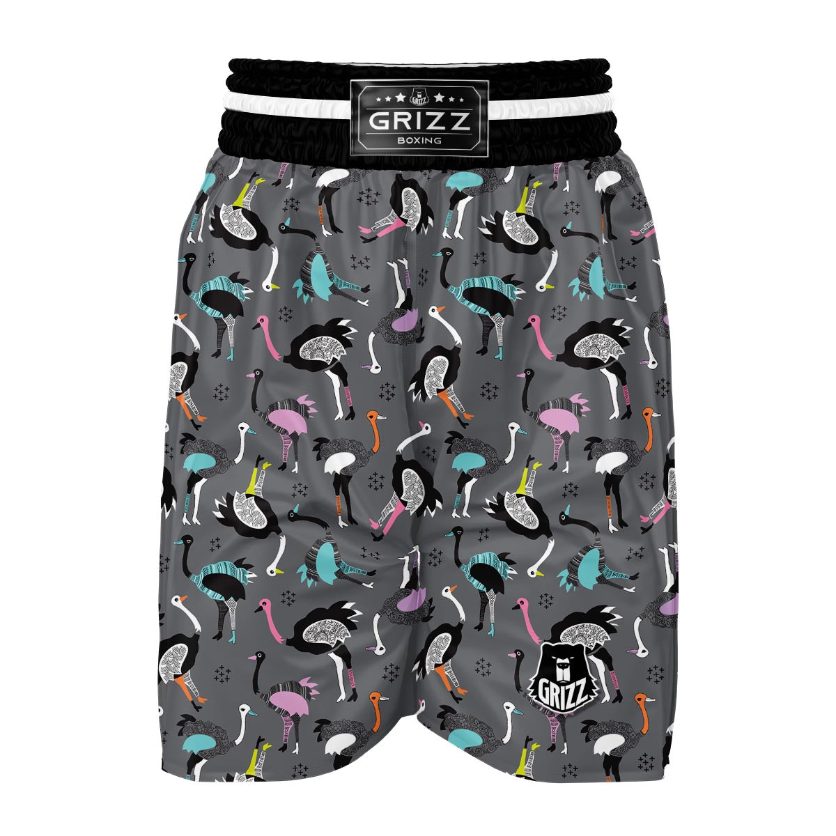 Ostrich Pattern Print Boxing Shorts-grizzshop