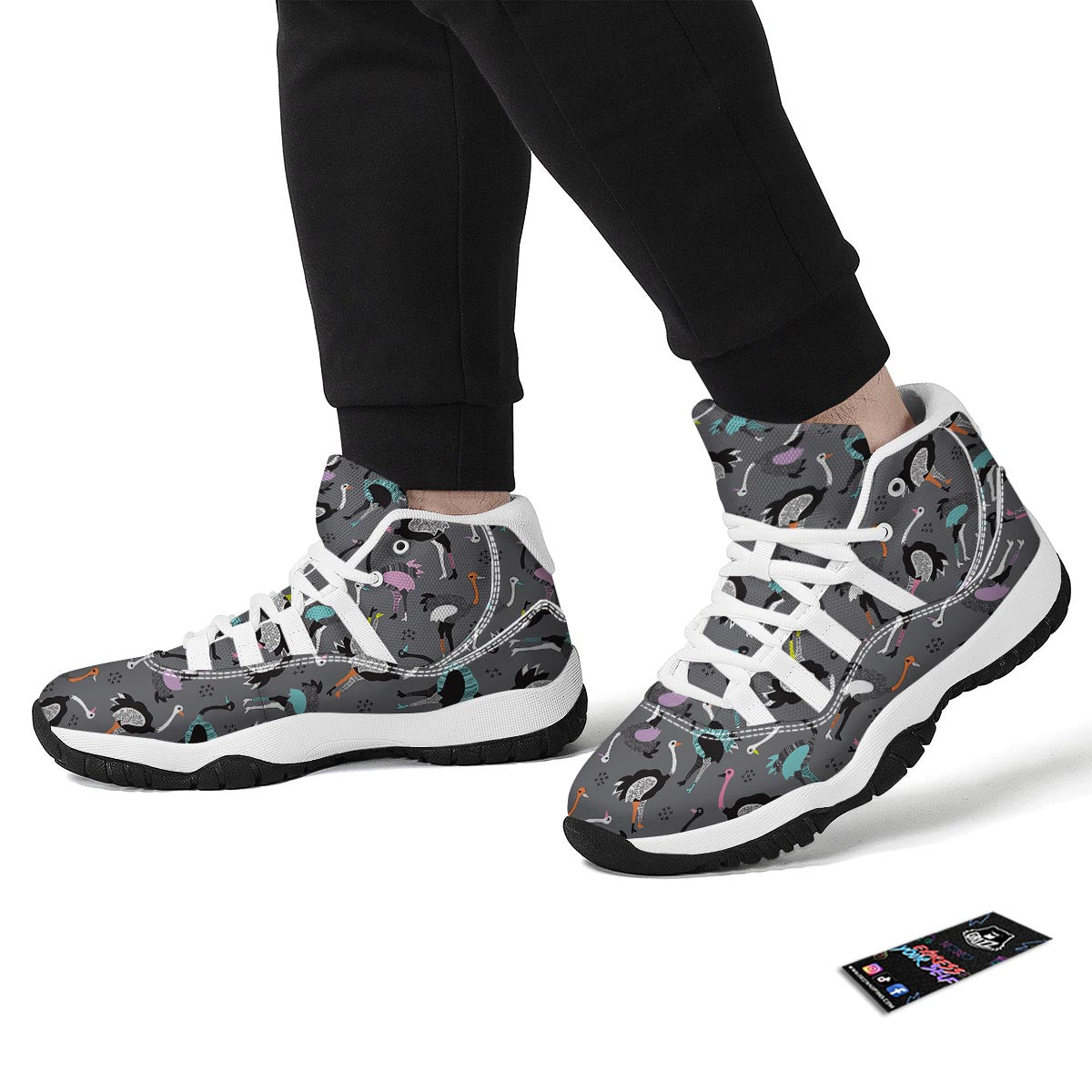 Ostrich Pattern Print White Bball Shoes-grizzshop