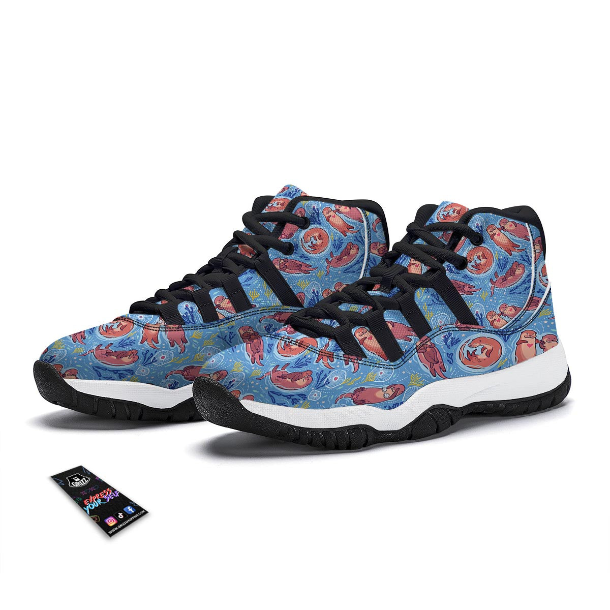 Otter Pattern Print Black Bball Shoes-grizzshop
