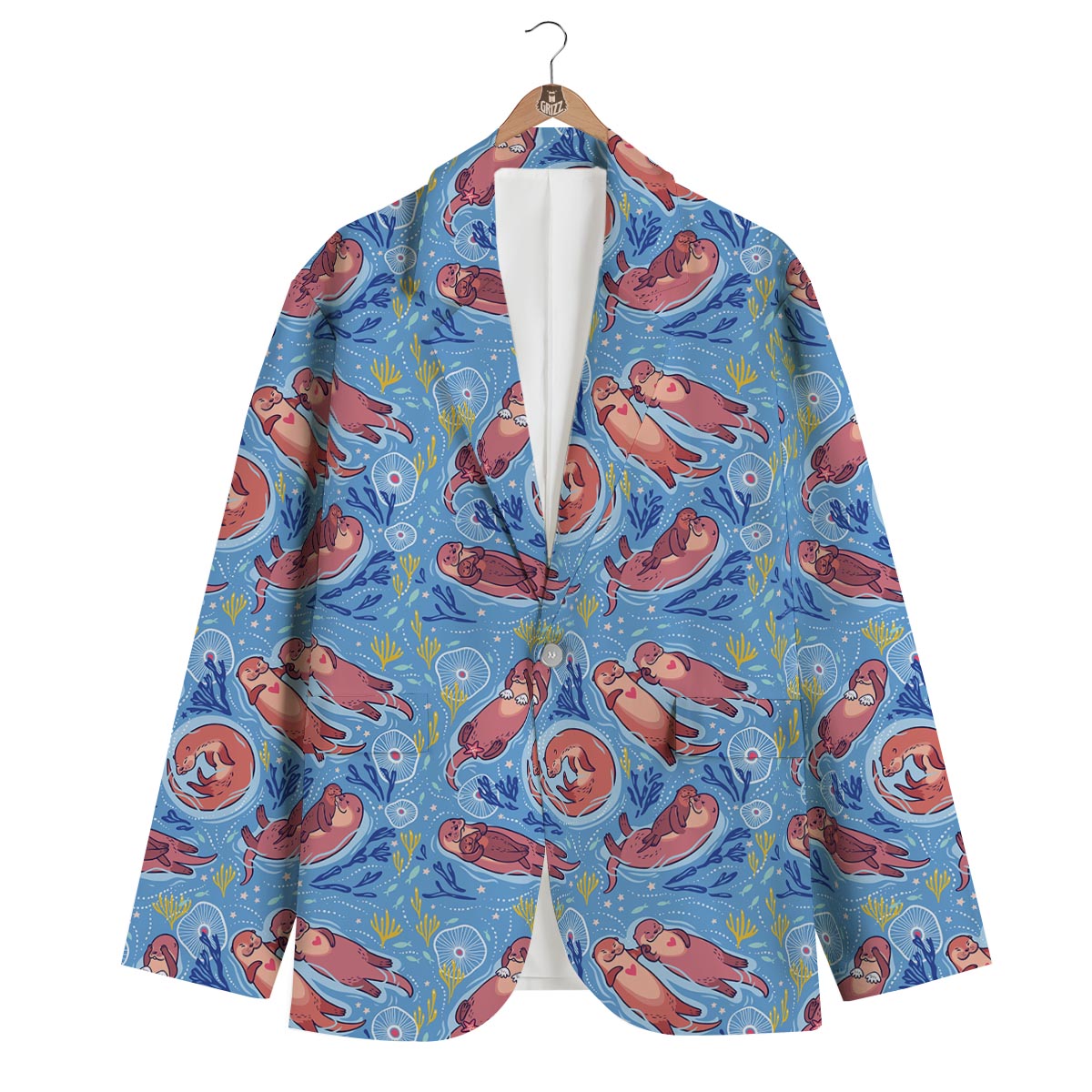 Otter Pattern Print Men's Blazer-grizzshop