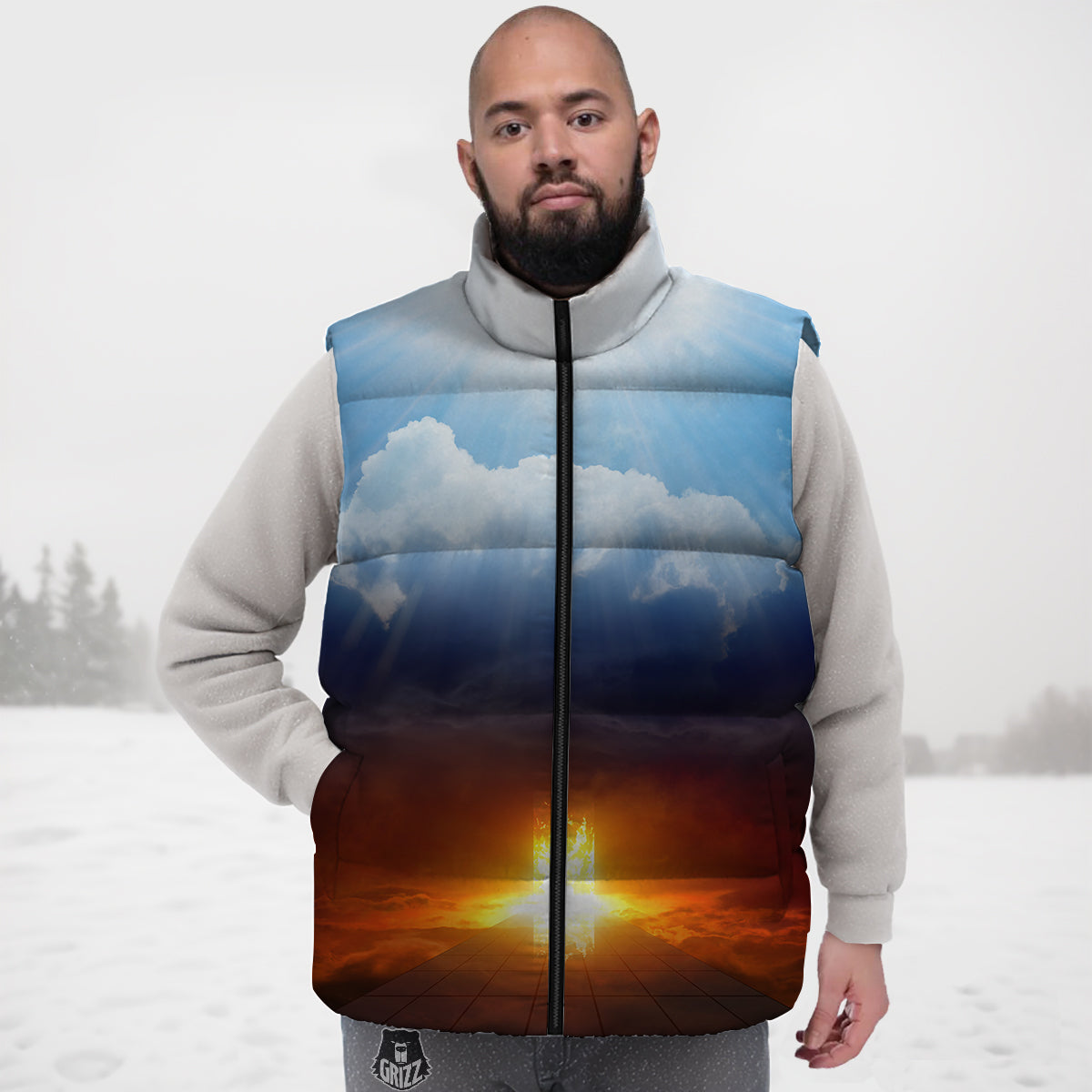 Otter Print Pattern Down Vest-grizzshop