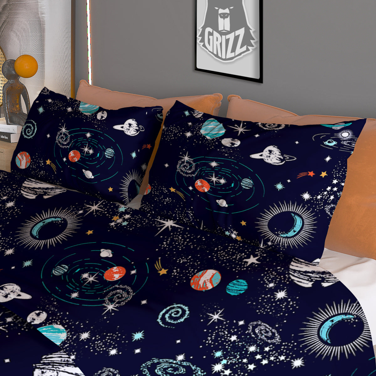 Outer Galaxy Space Universe Print Pattern Duvet Cover Bedding Set