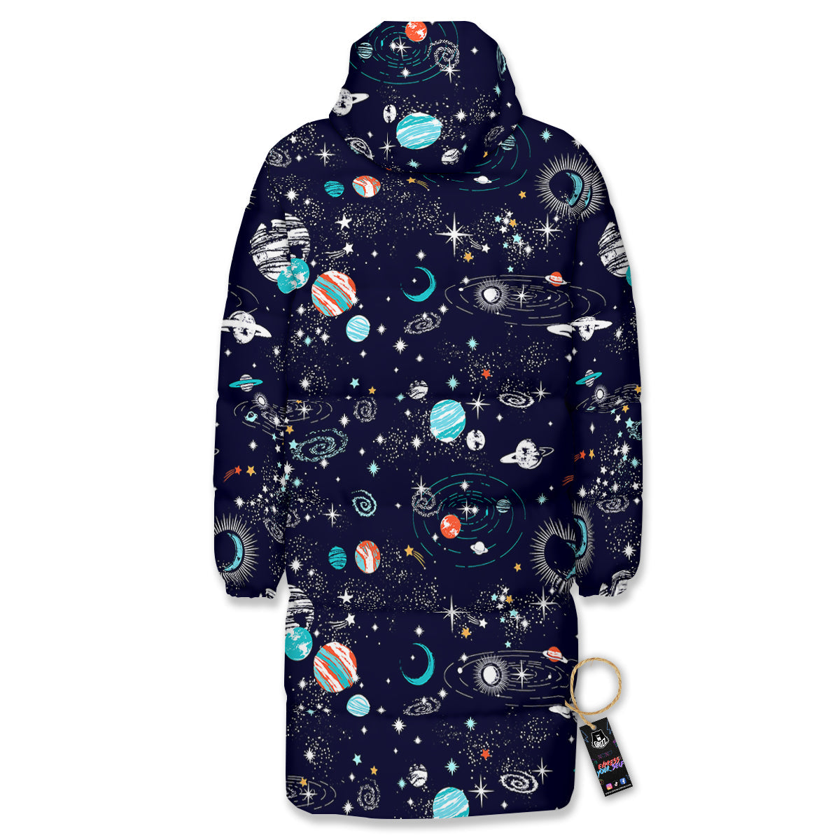 Outer Galaxy Space Universe Print Pattern Long Down Jacket-grizzshop
