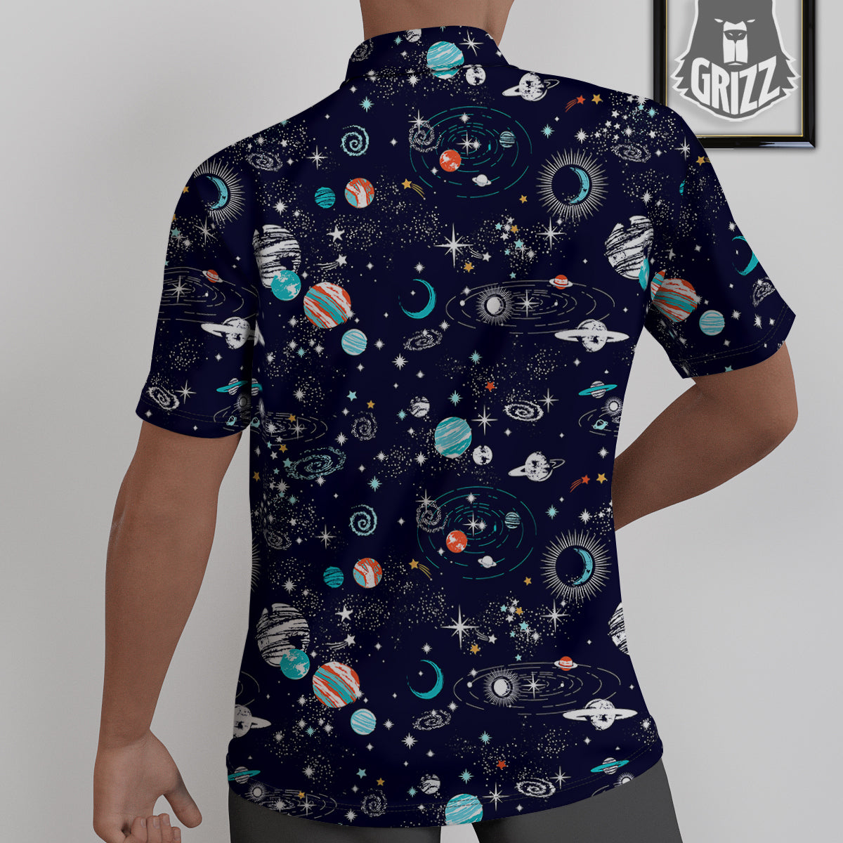 Outer Galaxy Space Universe Print Pattern Untucked Shirts-grizzshop