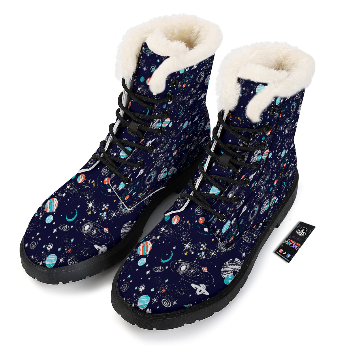 Outer Galaxy Space Universe Print Pattern Winter Boots-grizzshop
