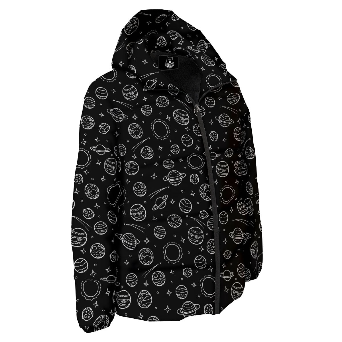 Outer Space Black White Galaxy Print Down Jacket-grizzshop