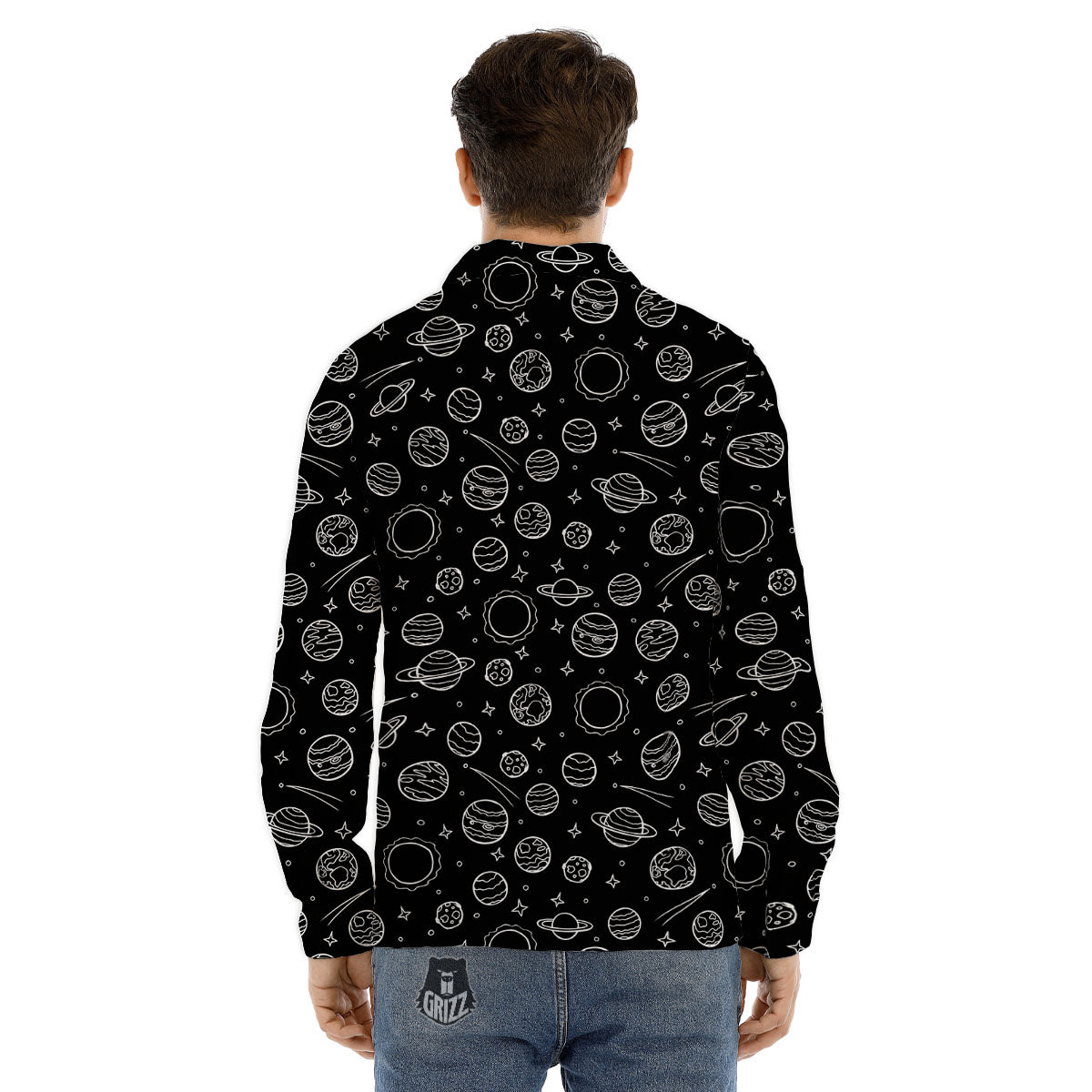 Outer Space Black White Galaxy Print Men's Dress Shirts-grizzshop