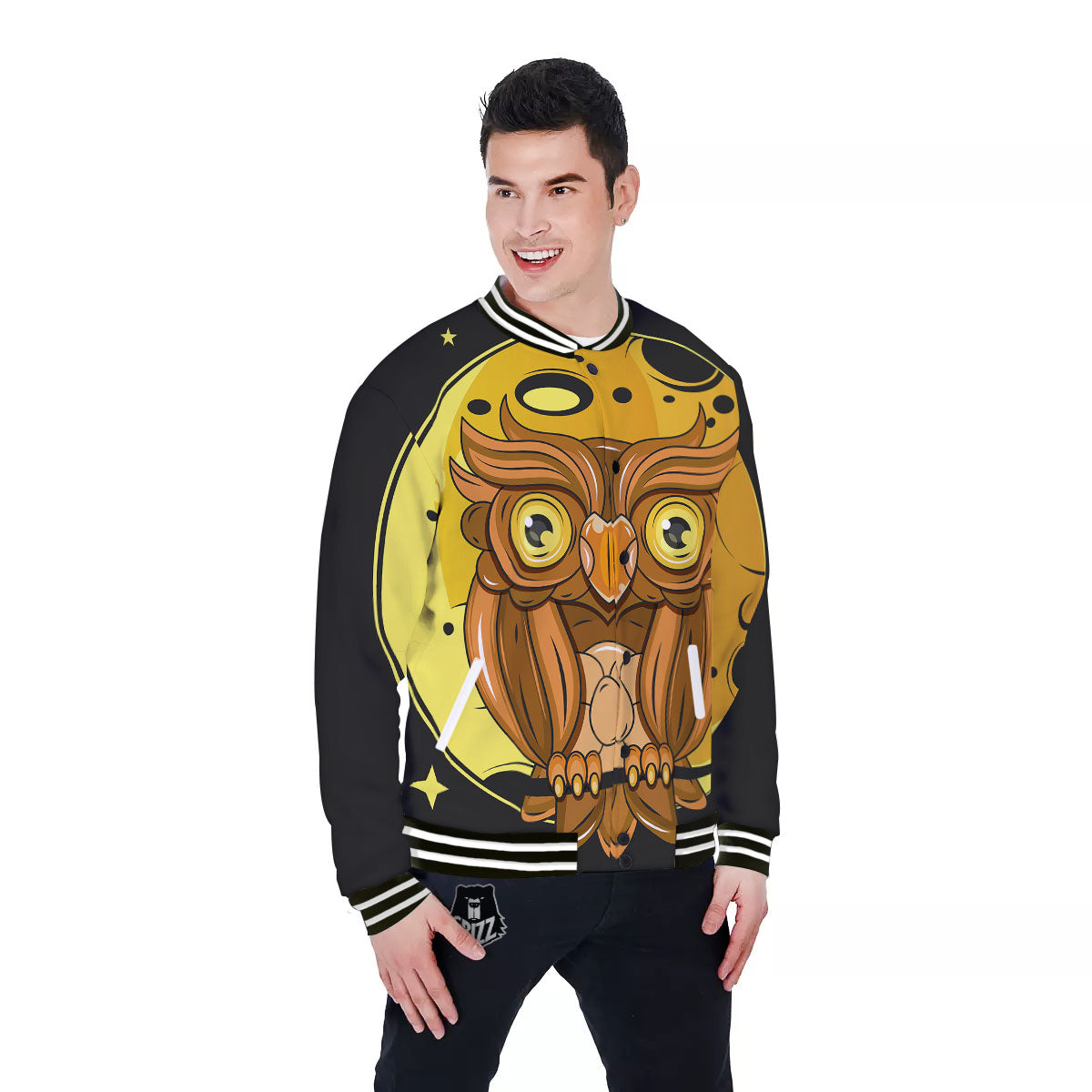 Owl At Night Print Baseball Jacket-grizzshop