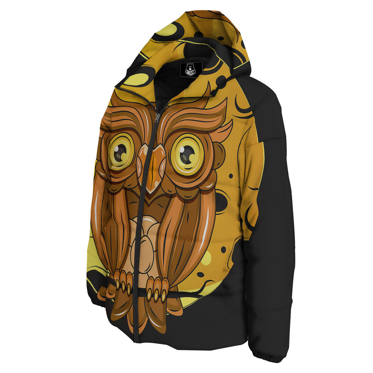 Owl At Night Print Down Jacket-grizzshop