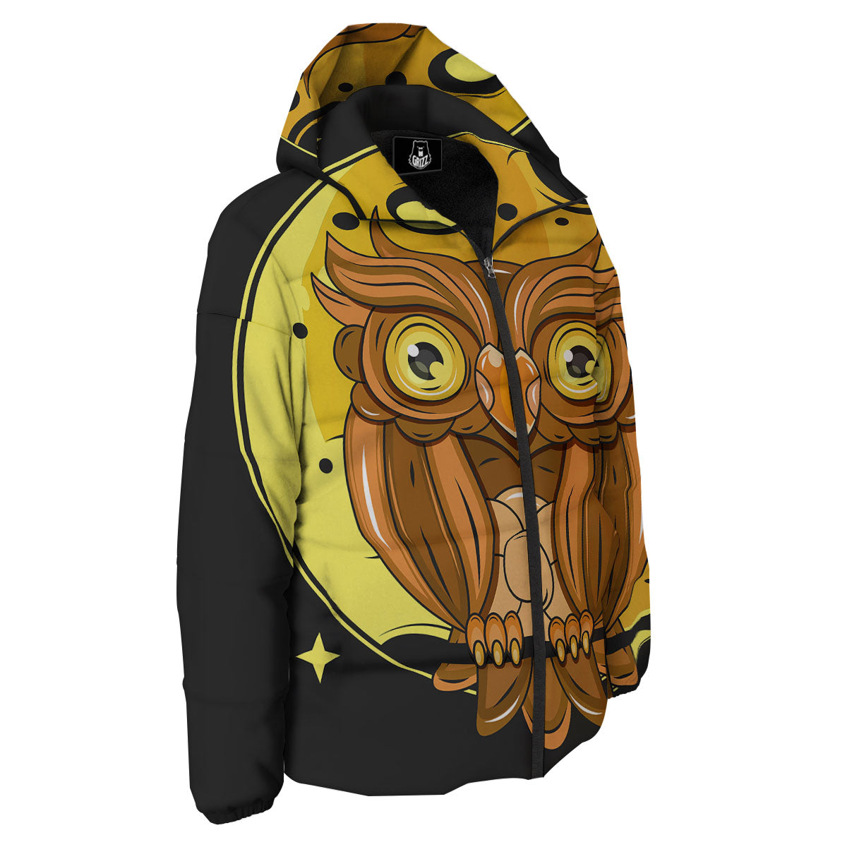 Owl At Night Print Down Jacket-grizzshop
