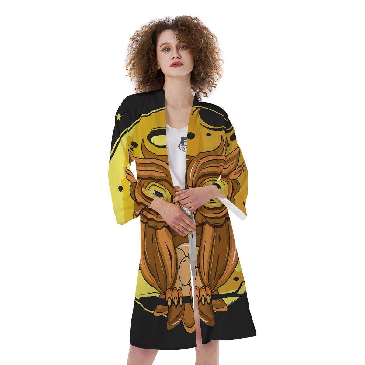 Owl At Night Print Kimono-grizzshop