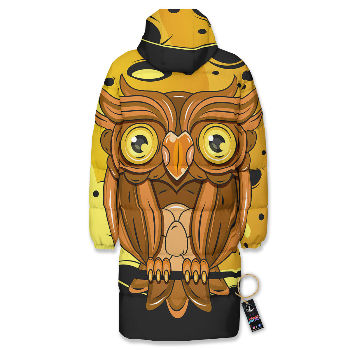 Owl At Night Print Long Down Jacket-grizzshop