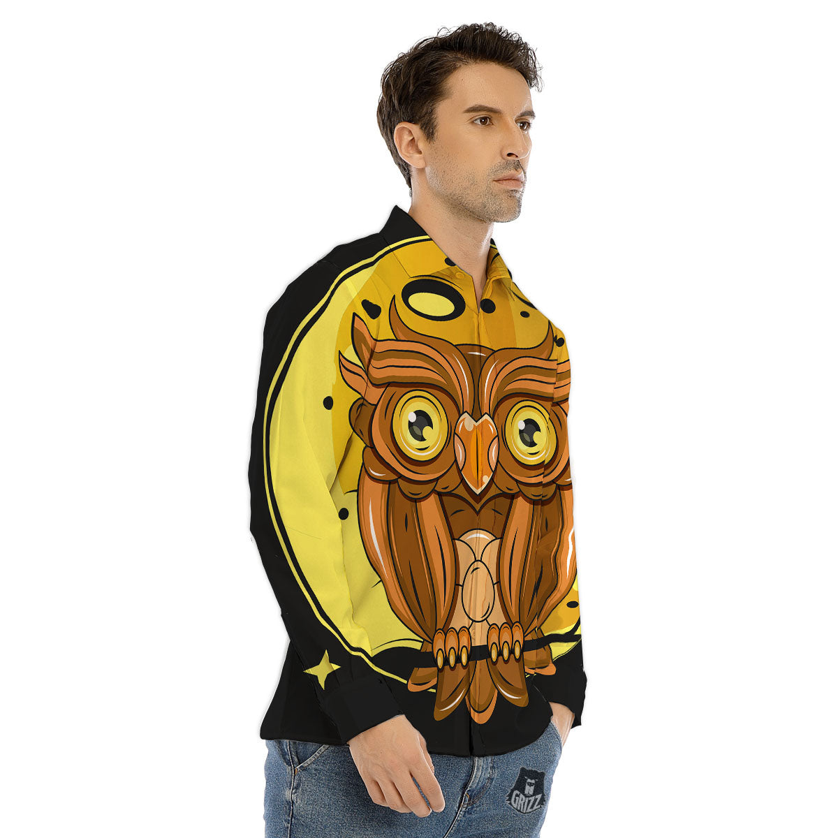 Owl At Night Print Men's Dress Shirts-grizzshop
