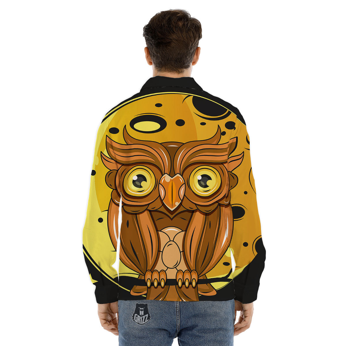 Owl At Night Print Men's Dress Shirts-grizzshop