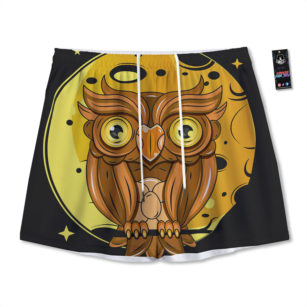 Owl At Night Print Mesh Shorts