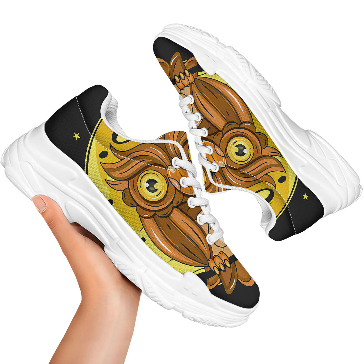 Owl At Night Print White Chunky Shoes-grizzshop