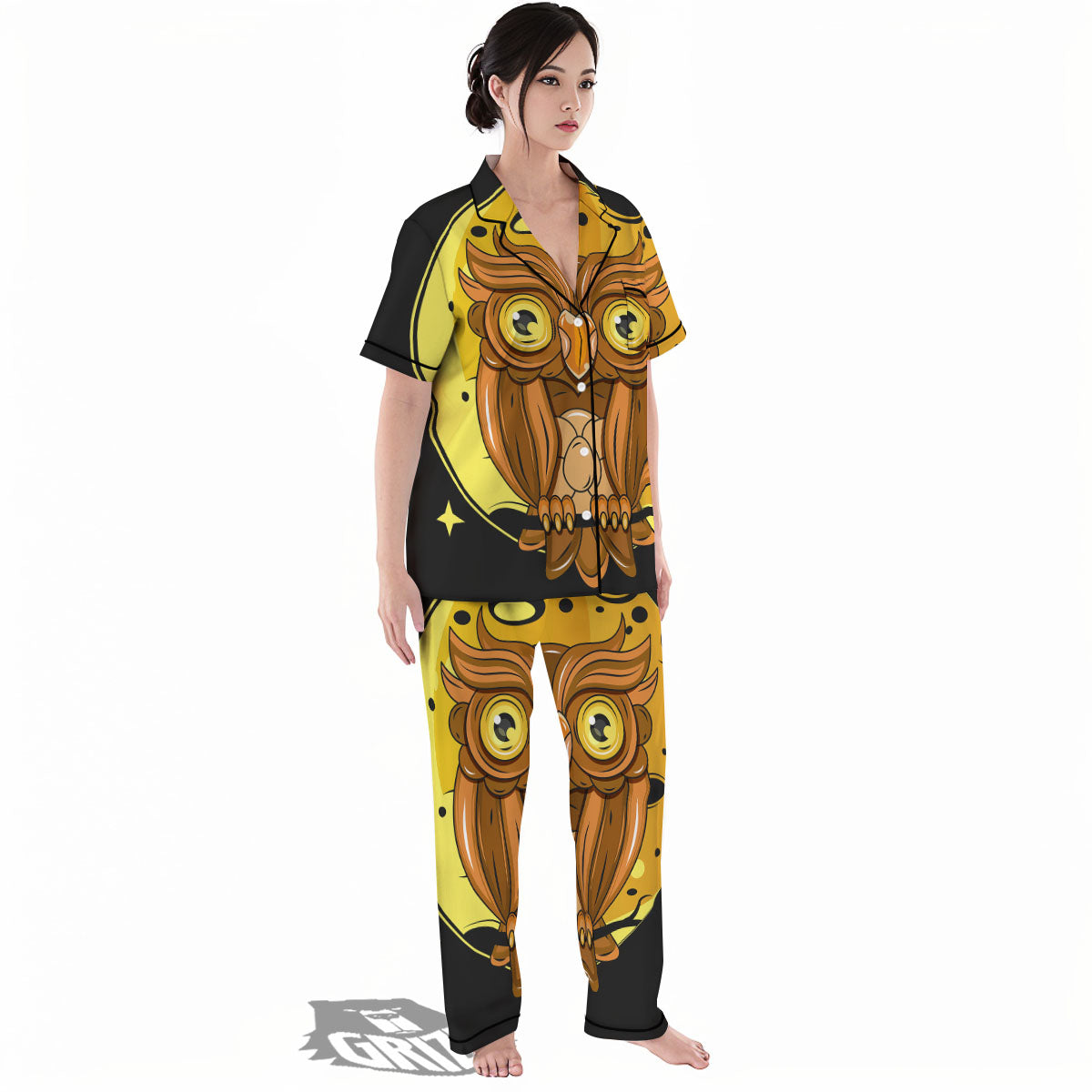 Owl At Night Print Women's Pajamas Set-grizzshop