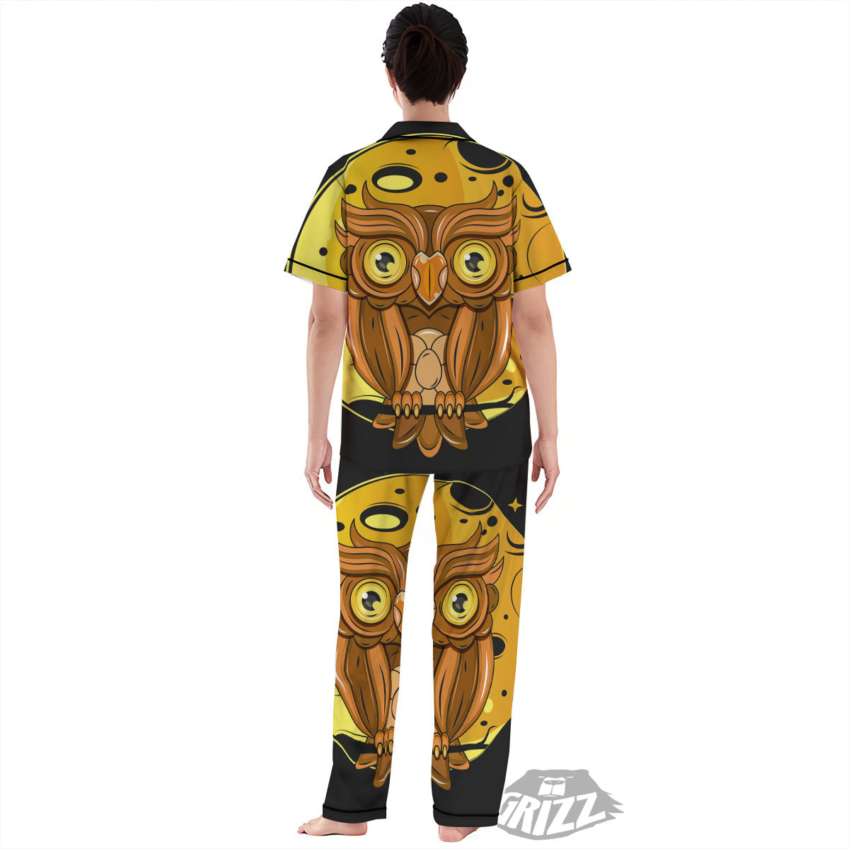 Owl At Night Print Women's Pajamas Set-grizzshop