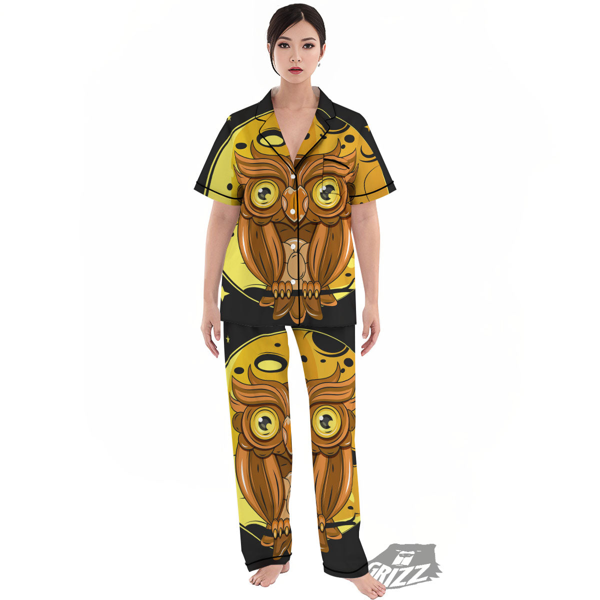 Owl At Night Print Women's Pajamas Set-grizzshop