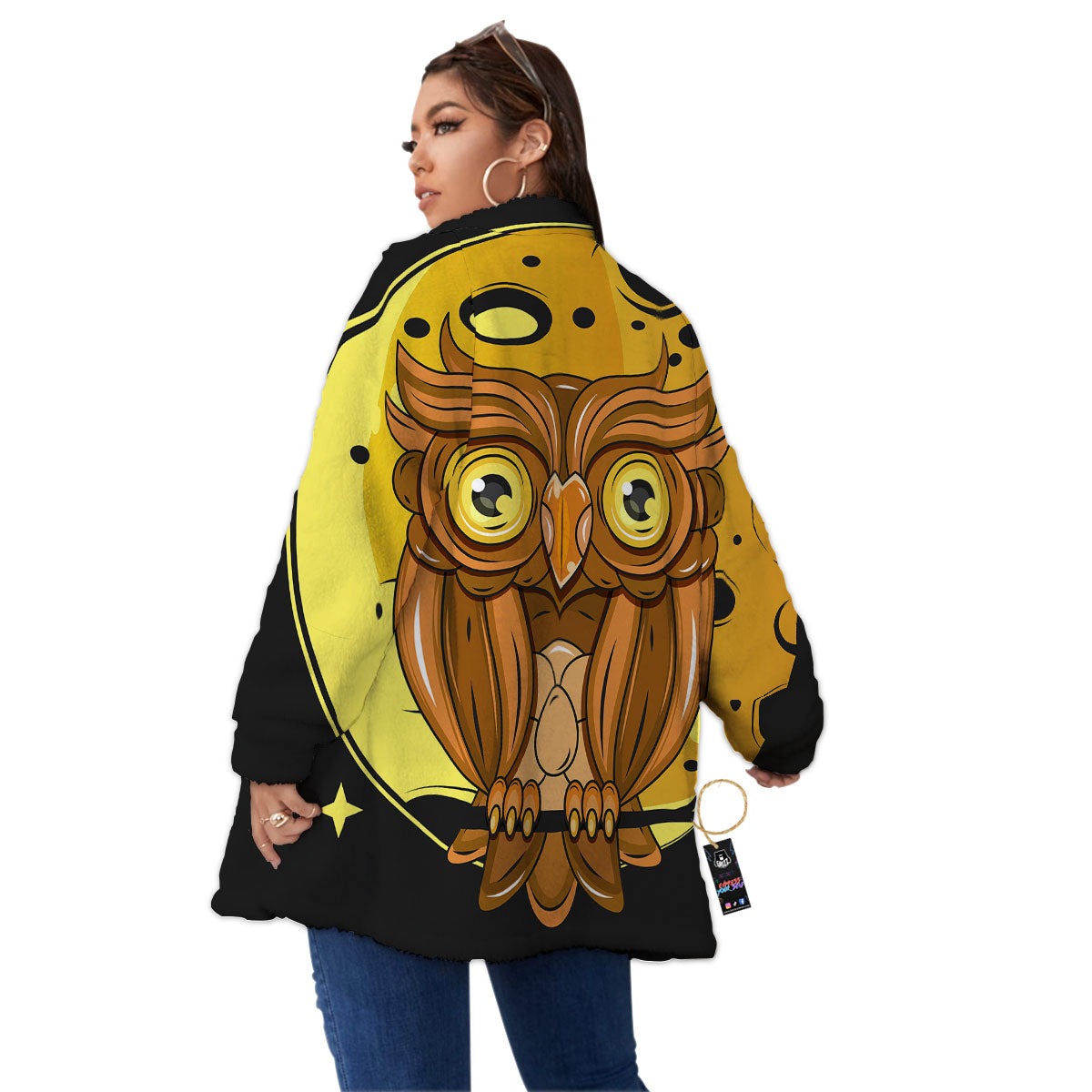 Owl At Night Print Women's Sherpa Jacket-grizzshop