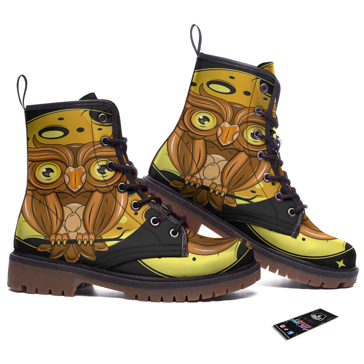 Owl At Night Print Work Boots-grizzshop