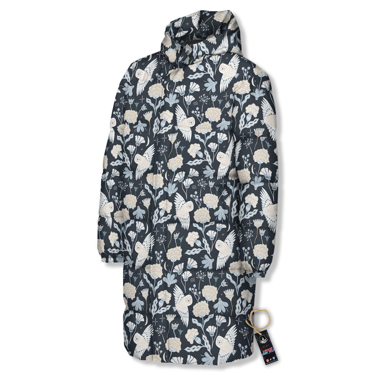 Owl Bohemian Print Pattern Long Down Jacket-grizzshop
