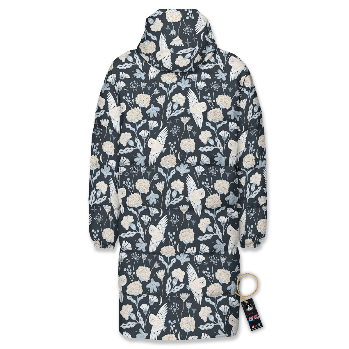 Owl Bohemian Print Pattern Long Down Jacket-grizzshop