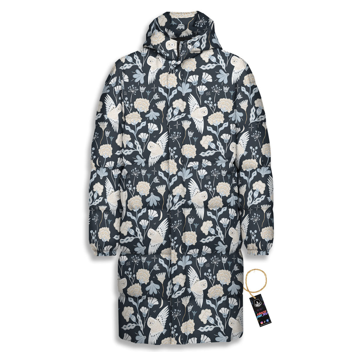 Owl Bohemian Print Pattern Long Down Jacket-grizzshop