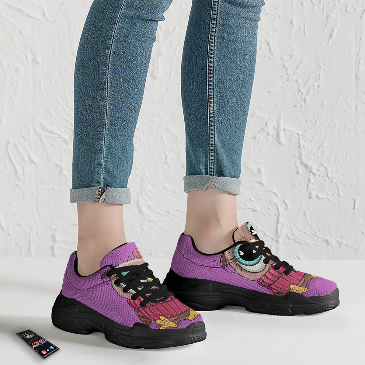 Owl Cute Print Black Chunky Shoes-grizzshop