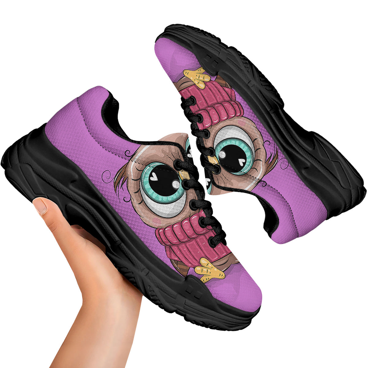 Owl Cute Print Black Chunky Shoes-grizzshop