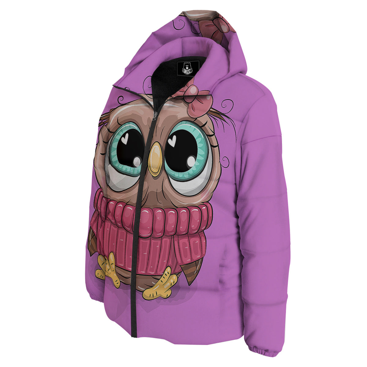 Owl Cute Print Down Jacket-grizzshop
