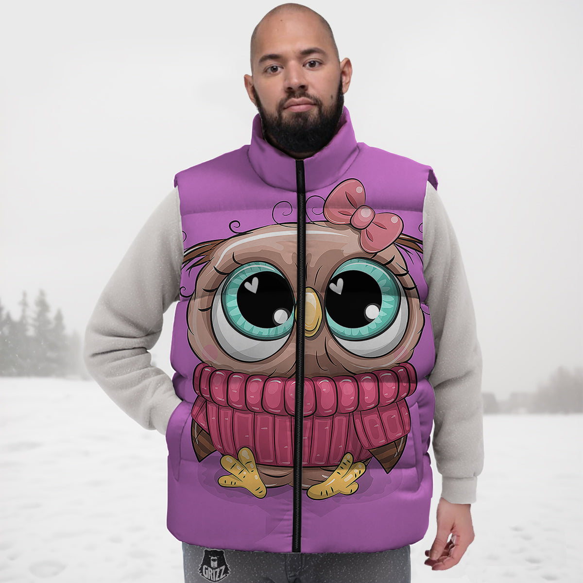 Owl Cute Print Down Vest-grizzshop