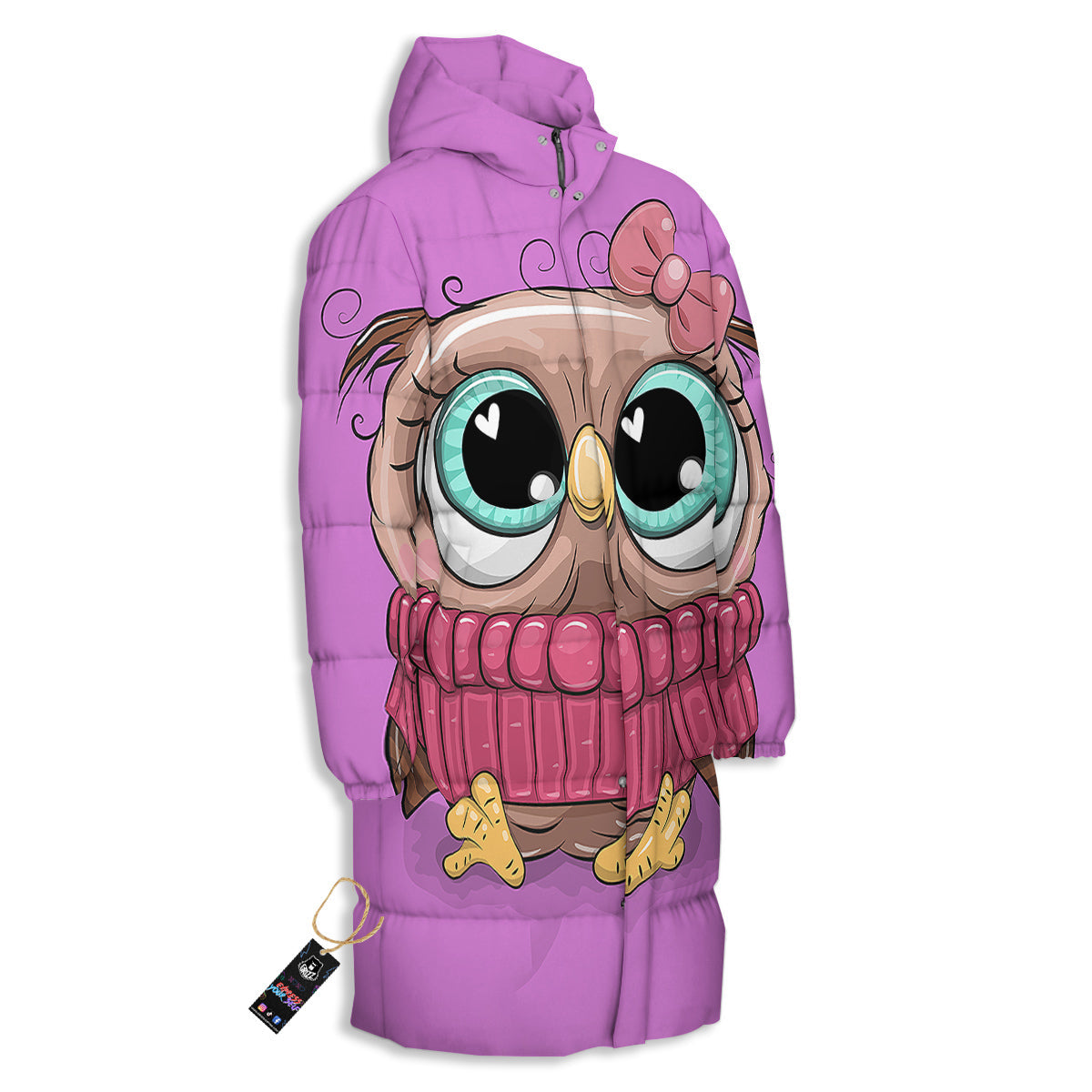 Owl Cute Print Long Down Jacket-grizzshop