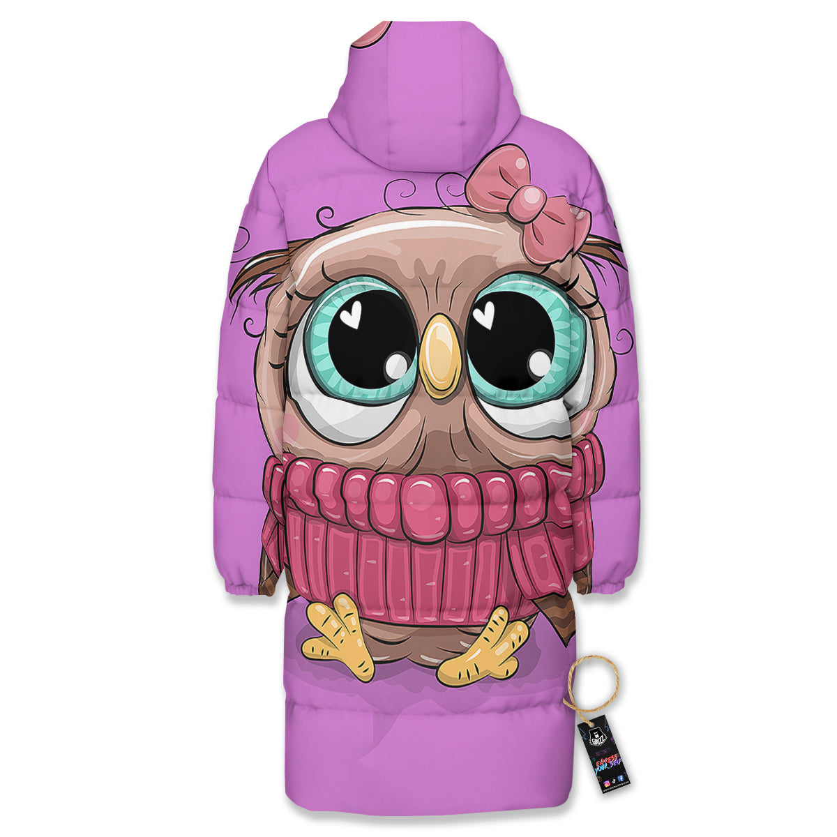 Owl Cute Print Long Down Jacket-grizzshop