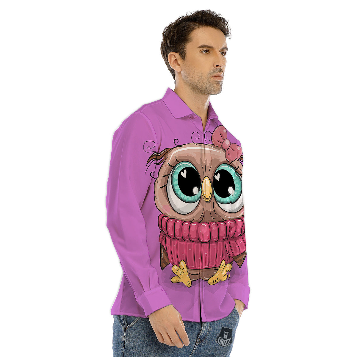 Owl Cute Print Men's Dress Shirts-grizzshop