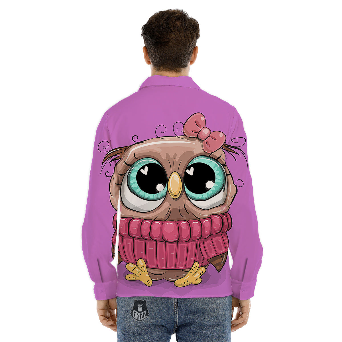 Owl Cute Print Men's Dress Shirts-grizzshop