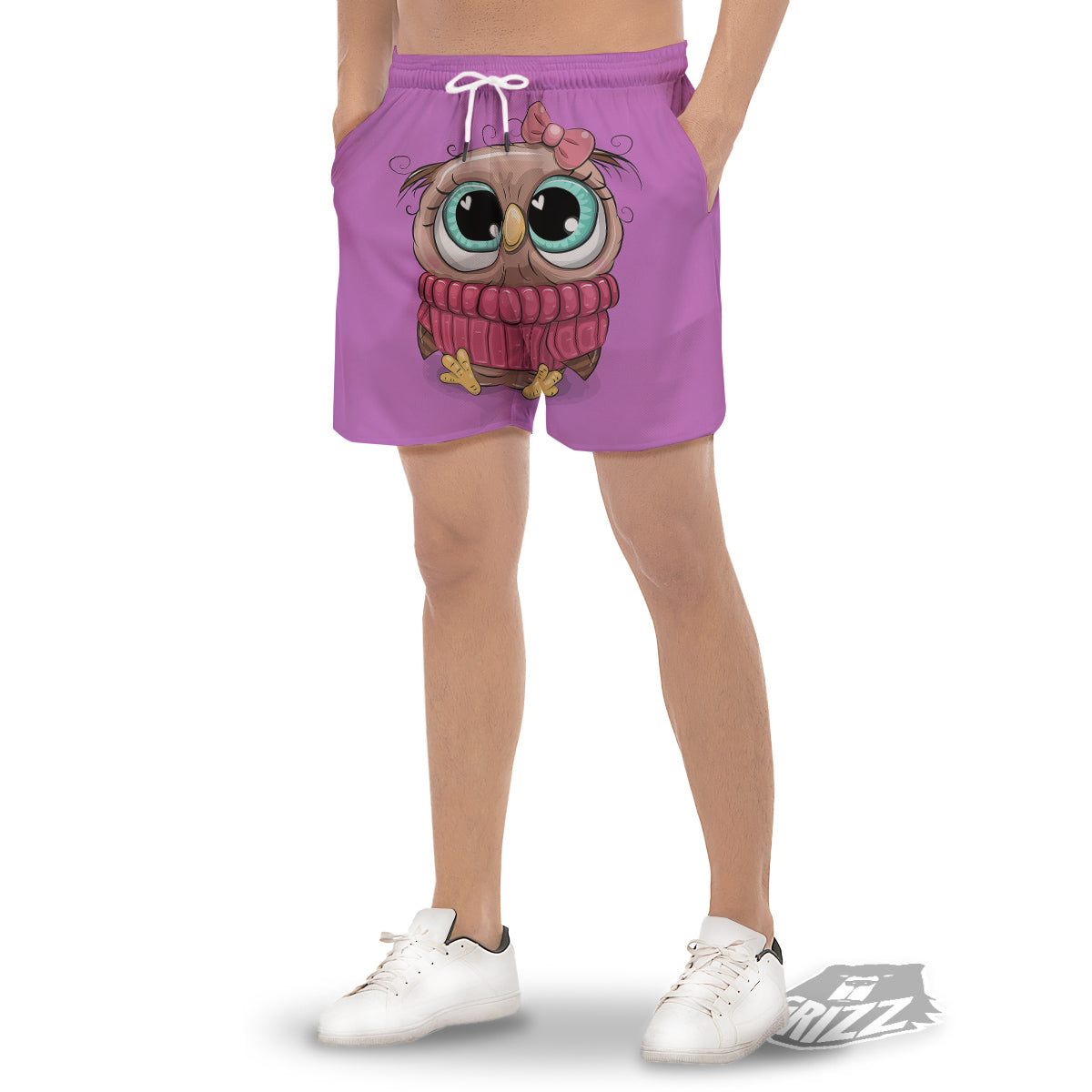 Owl Cute Print Men's Gym Shorts-grizzshop