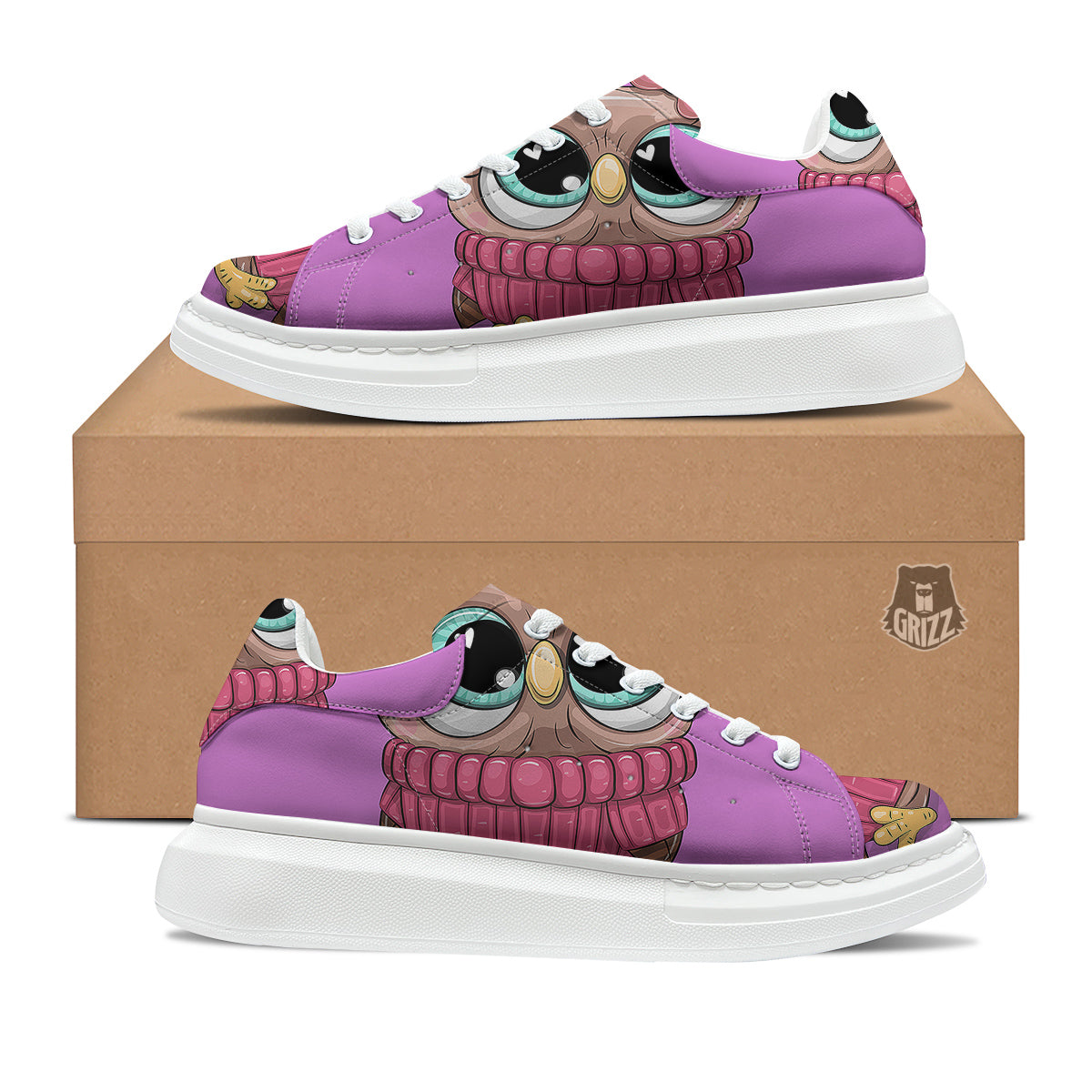 Owl Cute Print Platform Shoes-grizzshop