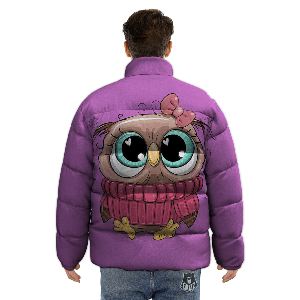 Owl Cute Print Puffer Jacket-grizzshop