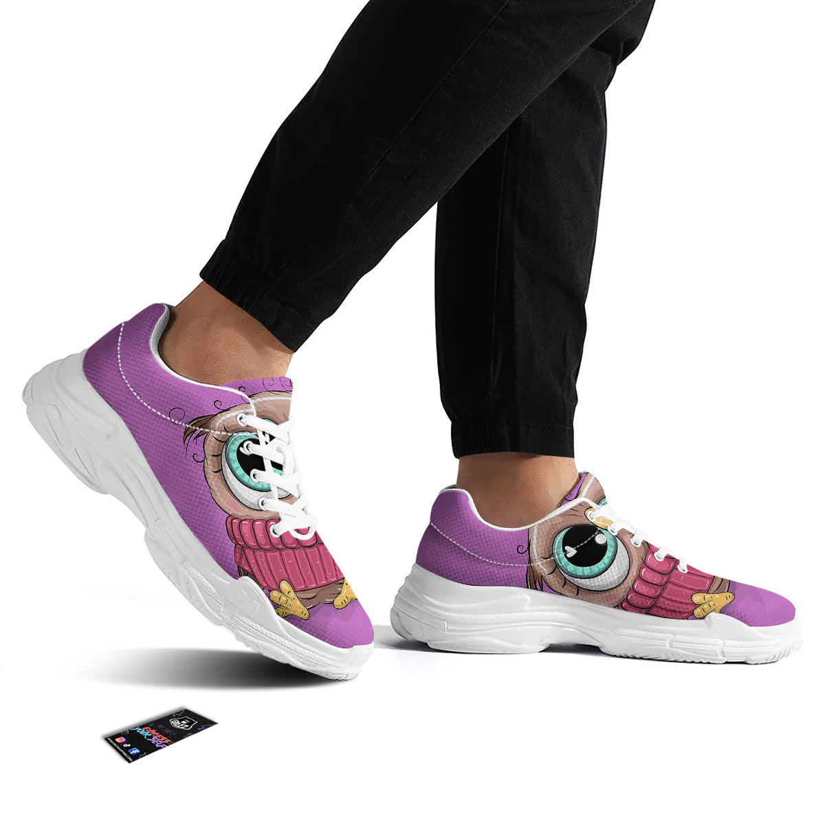 Owl Cute Print White Chunky Shoes-grizzshop