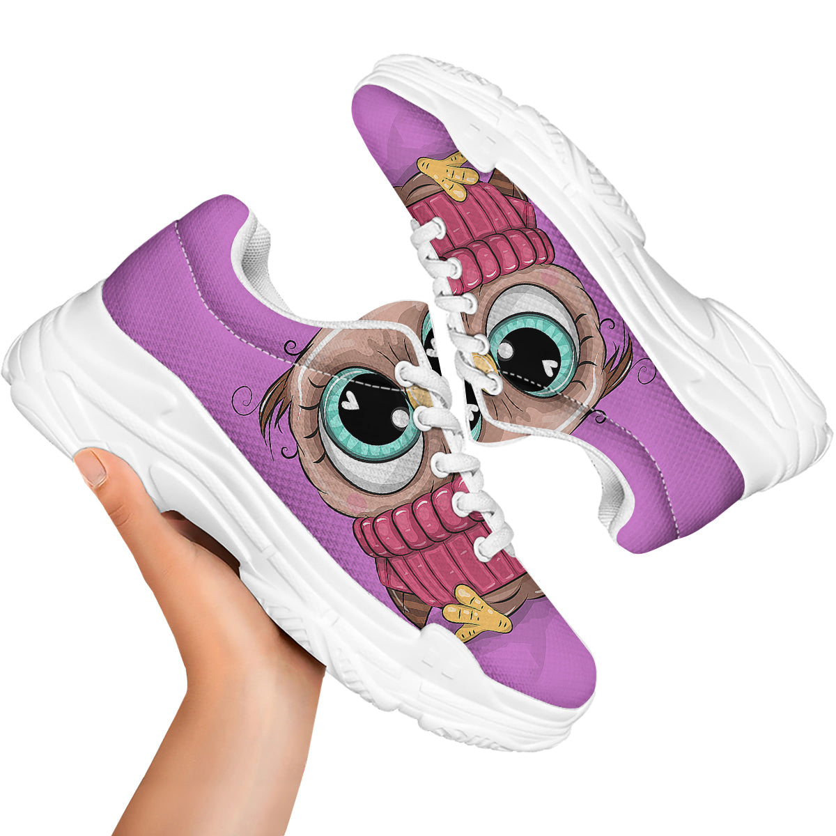 Owl Cute Print White Chunky Shoes-grizzshop